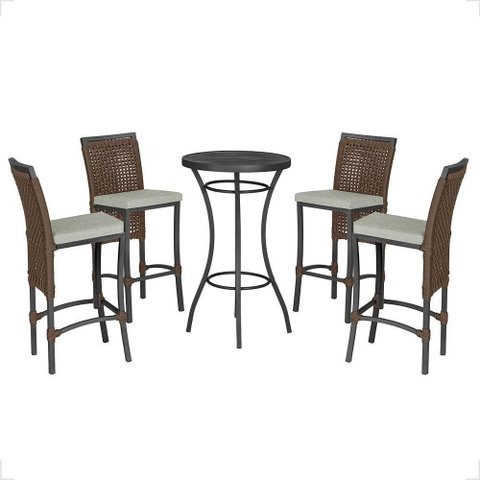 Mesa Bistrô com 4 Banquetas Roma Preta Corda Náutica 3 Trama Marrom