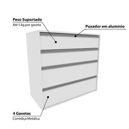 Cômoda com 4 Gavetas - Branco - 3