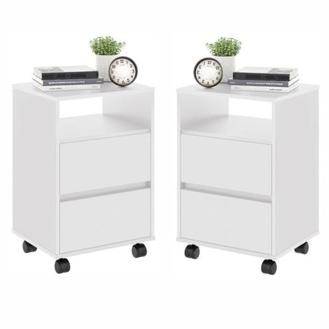 Conjunto Mesa de Cabeceira com Rodízios Nadi Branco