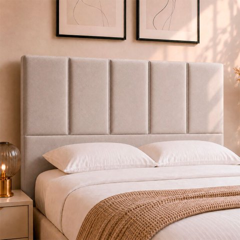 Cabeceira Classic Casal 140cm para Quarto Cama Decorativa Moderna Elegante Suede Bege