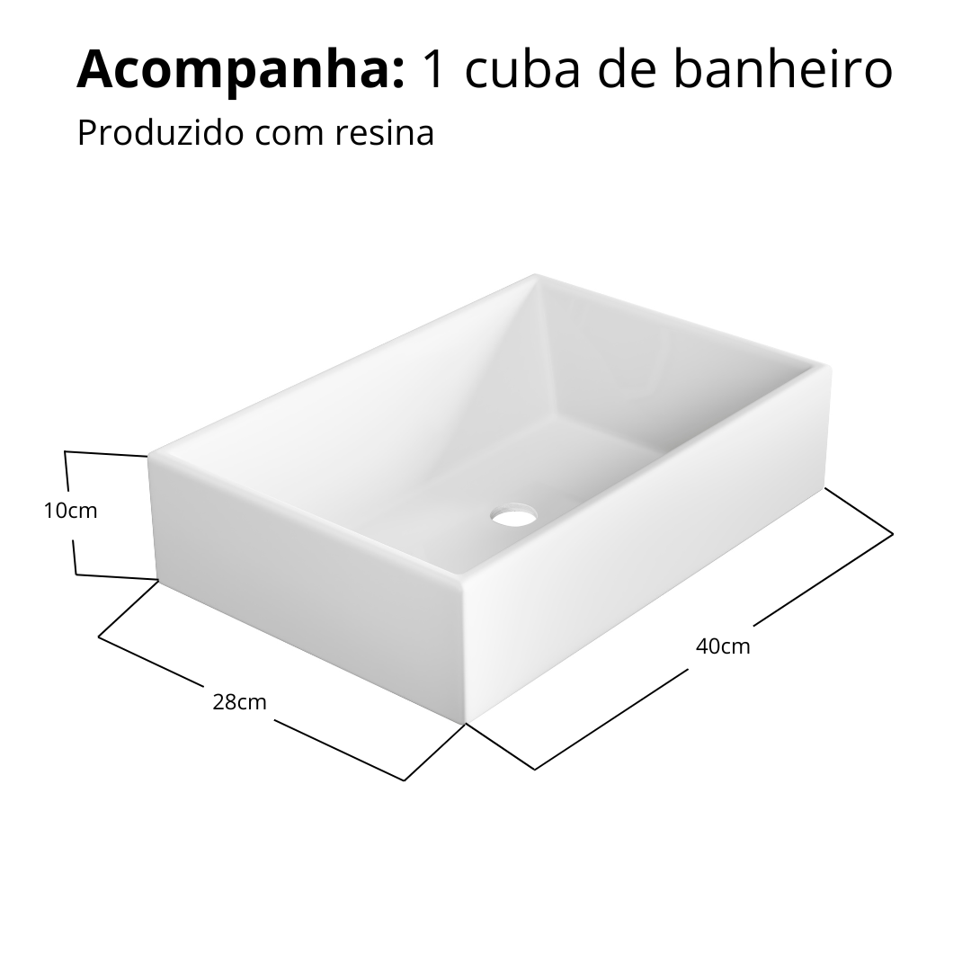 Cuba de Banheiro Pia Branco Sobrepor Retangular 40x28cm - 2