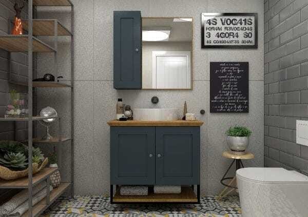 Gabinete Banheiro Nordic 80cm Completo Azul Petroleo Mazzu - 1