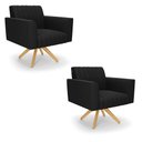 Ver imagem 1 de Kit 2 Poltronas Giratória Viena Gomada Suede Preto Base de Madeira MA30 - D’Rossi