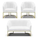 Ver imagem 1 de Sofá Namoradeira e 2 Poltronas Base Industrial Dourado Stella Corano D03 - D'Rossi Cor Branco