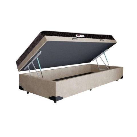 Cama Box Baú Solteiro Conforto Suede Bege + Colchão Solteiro Conforto Espuma D33 Com EPS 26x88x188