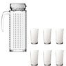 Kit Jarra Vidro ladrilhos branca 1,2L e 6 copos vidro long - 1