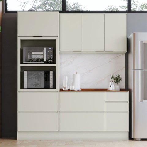 Cozinha Compacta Fineze 5 Portas 6 Gavetas com Tampo 100% MDF Areia Hp/Cinamomo - Henn