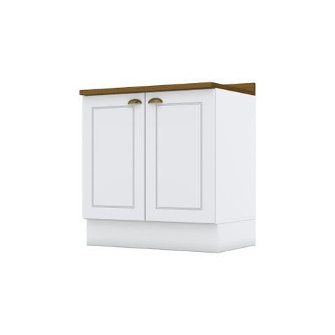 Balcão 80cm com Tampo 2 Portas Americana Henn - Branco Hp Fosco/nature