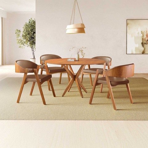 Conjunto de Mesa Redonda 120 cm com 4 Cadeiras Gaia Yescasa Marrom