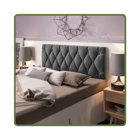 Cabeceira de Cama Queen Estofada Capitone Pari 1,60 X 55 Grafite Suede