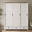Ver imagem 4 de Guarda Roupa Casal 3 Portas de Correr 3 Gavetas 195cm Madeira Maciça Mazzaro F06 Branco Freijó -
