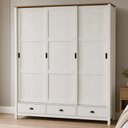 Ver imagem 1 de Guarda Roupa Casal 3 Portas de Correr 3 Gavetas 195cm Madeira Maciça Mazzaro F06 Branco Freijó -