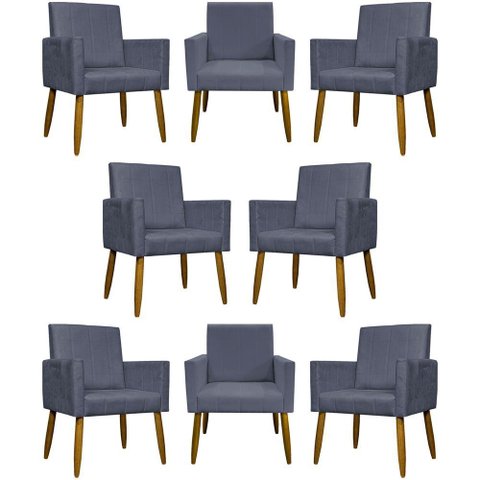 Kit 8 Poltronas Decorativas Mari Pé Palito Castanho - Cinza Suede