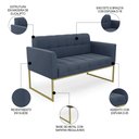 Ver imagem 3 de Sofá Namoradeira e 1 Poltrona Base Industrial Dourado Ana Suede Azul Marinho - Ibiza