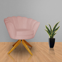 Ver imagem 3 de Kit 2 Poltronas Estofada Com Base Giratória de Madeira Pétala Veludo Rosa Nude - LM DECOR