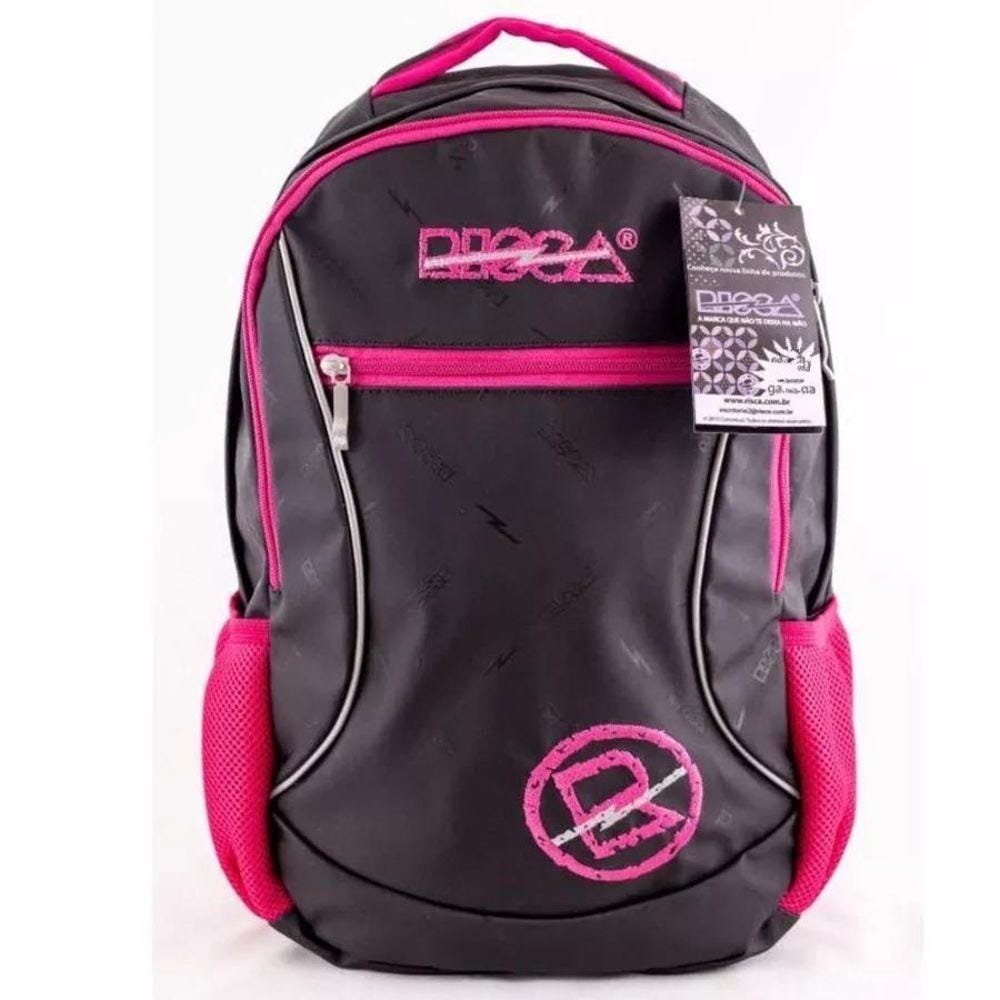 Mochila Risca Original 9054 Emborrachada - Preto Com Pink | MadeiraMadeira