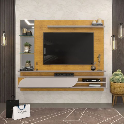 Painel para TV 60 Polegadas com Espelho Ravi para Sala de Estar Cedro Bali DJ Móveis