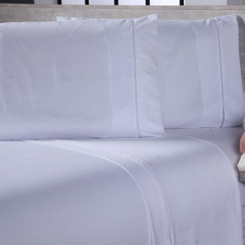 Jogo de Cama Lençol Casal Queen Sofist Ponto Palito 400 Fios Toque Macio 04 Peças - Branco