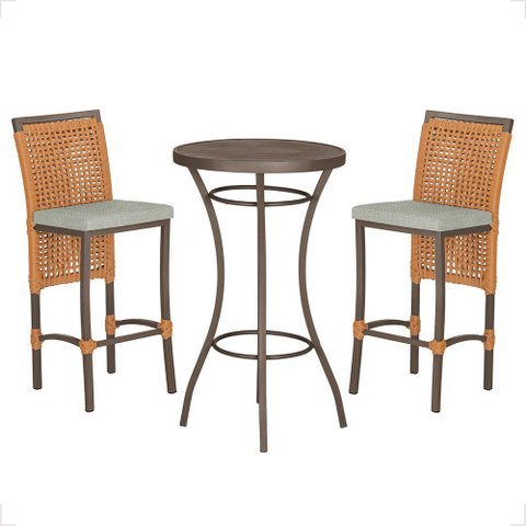 Mesa Bistrô com 2 Banquetas Roma Marrom Corda Náutica Estofado 3 Trama Original