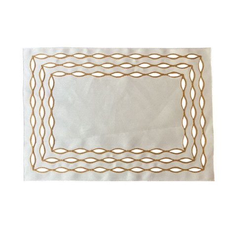 Kit Jogo Americano 4 Unidades Auguri Casa Olea Branco com Bordado Dourado 35cm X 50cm