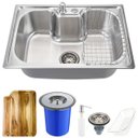 Ver imagem 1 de Cuba para Cozinha Pia com Acessórios Inox Carajás Tábua de Corte e Lixeira Pingoo.casa