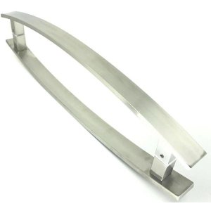 Puxador Curvo Inox Porta Pivotante Madeira e Vidro Escovado:80 Cm