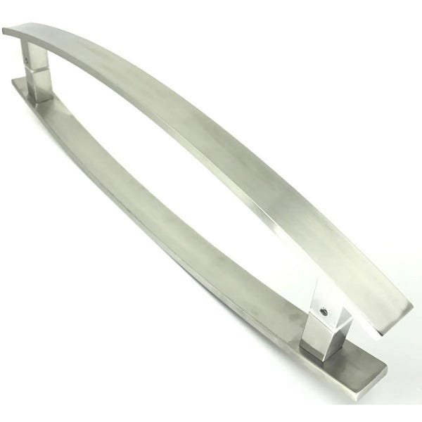 Puxador Curvo Inox Porta Pivotante Madeira e Vidro Escovado:80 Cm - 1