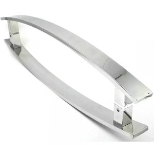 Puxador Curvo Inox Porta Pivotante Madeira e Vidro Polido:80 Cm