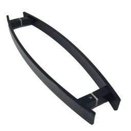 Puxador Curvo Inox Porta Pivotante Madeira e Vidro Preto:40 Cm - 2
