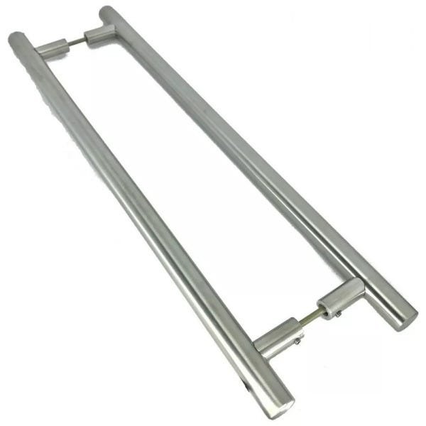 Puxador Tubolar Inox Porta Pivotante Madeira e Vidro Escovado:80 Cm - 2