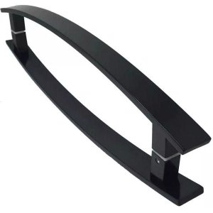 Puxador Curvo Inox Porta Pivotante Madeira e Vidro Preto:80 Cm