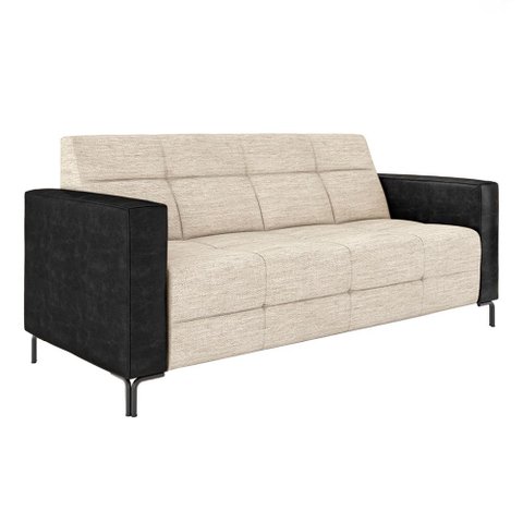 Sofá Living Decorativo Houston 2 Lugares 180cm Pés em Metal Linho/ Pu Bege/ Preto G33 - Gran Belo