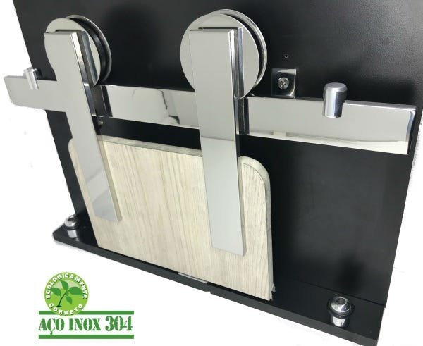 Kit Porta de Correr Roldana Aparente Trilho Inox Polido:2 Mt