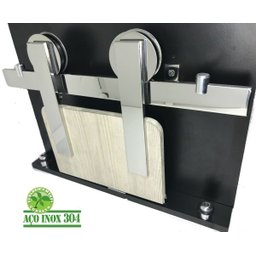 Kit Porta de Correr Roldana Aparente Trilho Inox Polido:2 Mt - 1