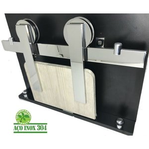 Kit Porta de Correr Roldana Aparente Trilho Inox Polido:2 Mt