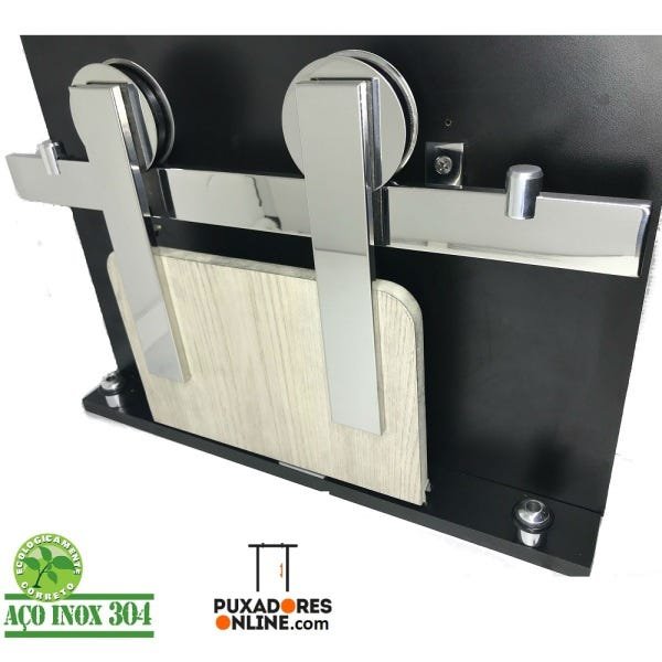 Kit Porta de Correr Roldana Aparente Trilho Inox Polido:2 Mt - 4