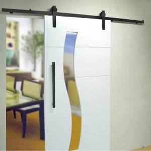 Kit Porta de Correr Roldana Aparente Trilho Inox Preto:2 Mt