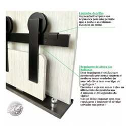 Kit Porta de Correr Roldana Aparente Trilho Inox Preto:2 Mt - 5