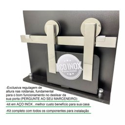 Kit Porta de Correr Roldana Aparente Trilho Inox Polido:2 Mt - 3