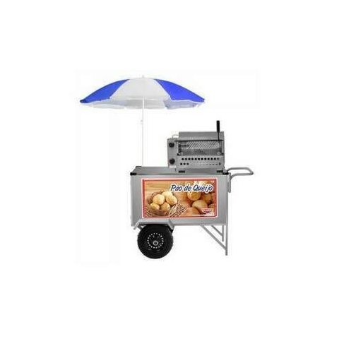 Carrinho de Pão de Queijo Inox com Rodas Pneumáticas e Guarda-Sol - Cefaz