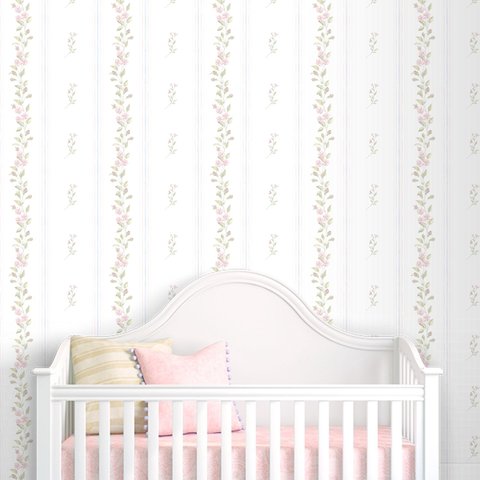 Papel de Parede Listrado Floral Aquarela Fundo Branco ( Auto Adesivo Fosco )