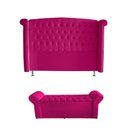 Ver imagem 1 de Kit Realeza Cabeceira de Cama Box e Calçadeira Baú Casal 140 Cm Suede Rosa Pink Eli Móveis