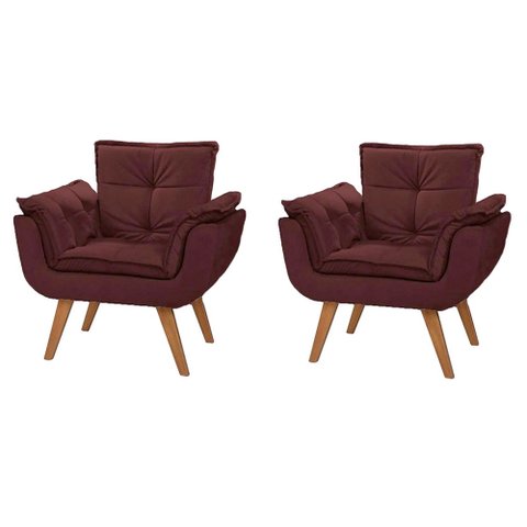 Kit 2 Poltronas Luxo Suede Decorativa Recepção/ Sala Marsala