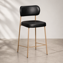Ver imagem 1 de Banqueta Cozinha Alta Industrial Aço com Encosto Dourado 98cm Camila PU Preto