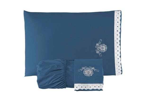 jogo de lençol casal, Queen Size, bordado crivo, 4 peças, algodão, 180 fios