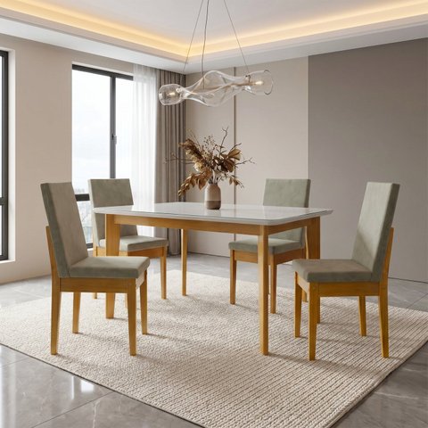 Conjunto Sala de Jantar Siera 4 Lugares Vidro Retangular Madeira Maciça Dakota