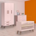 Ver imagem 1 de Conjunto Berço Mini Cama Retrô, Cômoda Sapateira e Guarda Roupa Retro Rosa