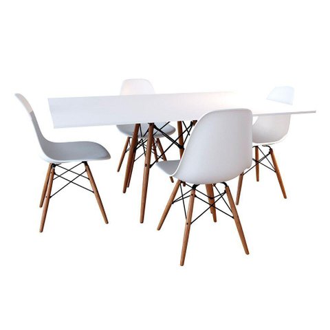 Conjunto de Mesa de Jantar Retangular 120x75 Tampo de Madeira Branco com 4 Cadeiras Cor: Branco