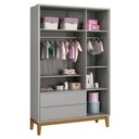 Ver imagem 4 de Cômoda Infantil e Guarda Roupa 3 Portas New Classic Cinza com Pés Madeira – Reller