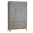 Ver imagem 3 de Cômoda Infantil e Guarda Roupa 3 Portas New Classic Cinza com Pés Madeira – Reller